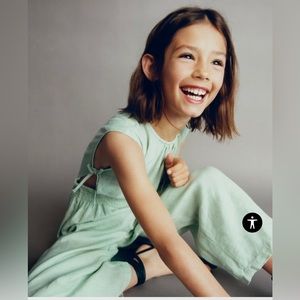 NWT ZARA GIRLS LINEN JUMPSUIT WITH ELASTIC DETAILS